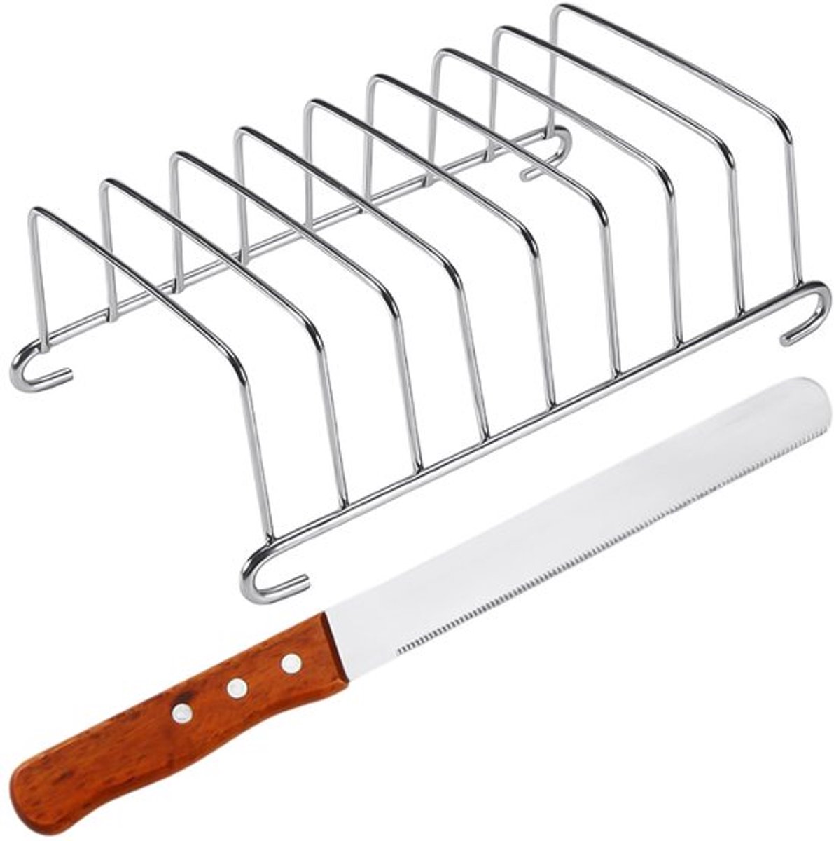 Broodstandaard en broodmes - keukengerei voor toast - roestvrij stalen broodsnijder .