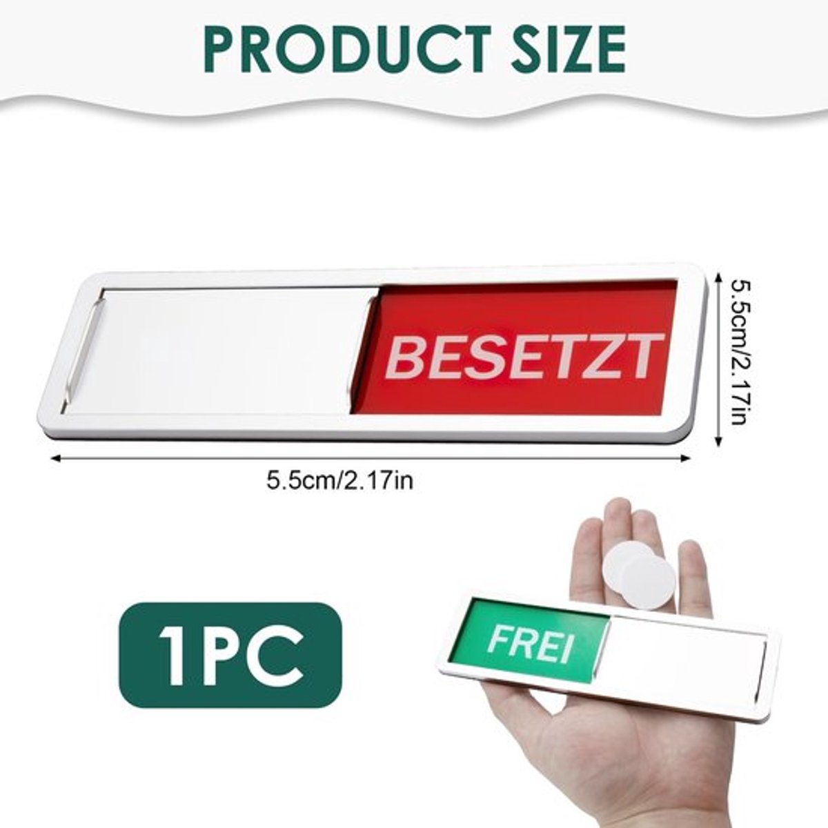 Bezet Bordje Lichtgewicht - Toiletbordje Vrij/Bezet - Schuifbord - Ruimtestatus - Praktisch Schild - 17,8 x 5,2 cm - Deurbordje