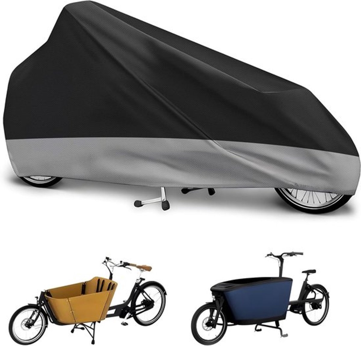 Waterdichte fietsafdekking van 420D Oxford stof met gelaste naden, ideaal voor bakfietsen en driewielers, beschermt tegen regen en vuil