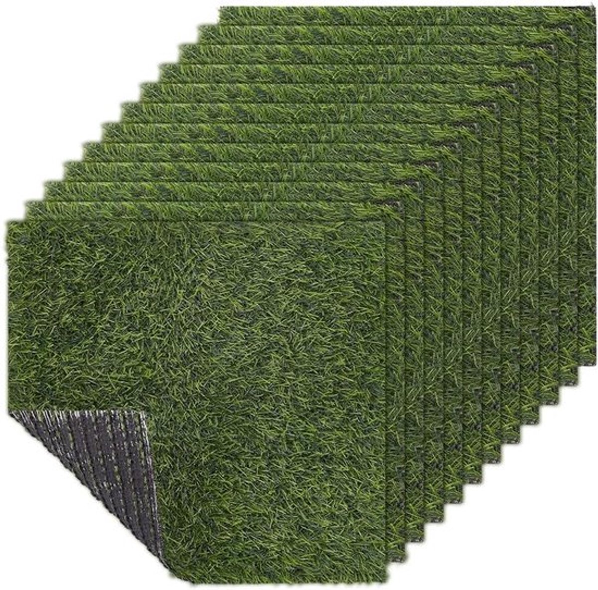 Kunstgrasmat - Buiten - Vierkante vorm - Balkondecoratie - 12 stuks - Duurzaam - Groen - Geschikt voor huisdieren - 30x30cm.