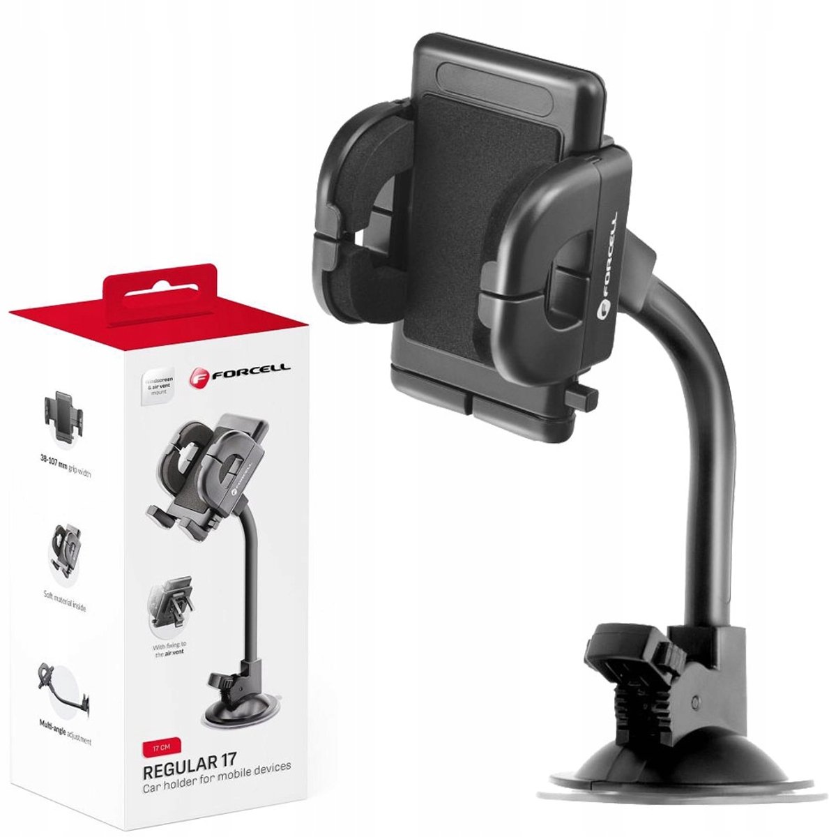Forcell REGULAR Autohouder - 17cm - Zuinig op je telefoon