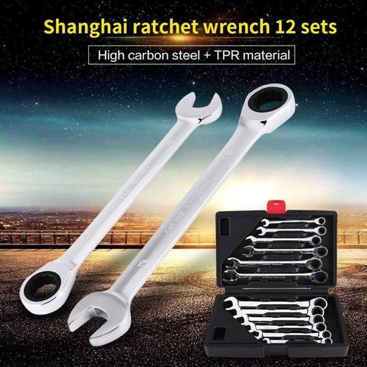 Ringsleutelset 8-19 mm 12-delig flexibele ratelsleutelset chroom-vanadium materiaal autoreparatie klussen auto.