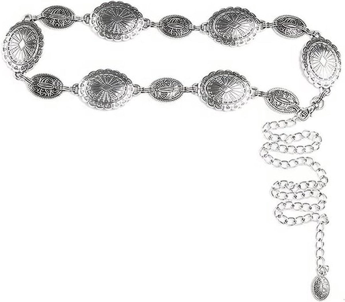Western Boho Kettingriem - Zilveren Concho Taille Ketting voor Vrouwen - Verstelbare Vintage Stijl - Accessoire voor Jurken, Jeans en Rokken
