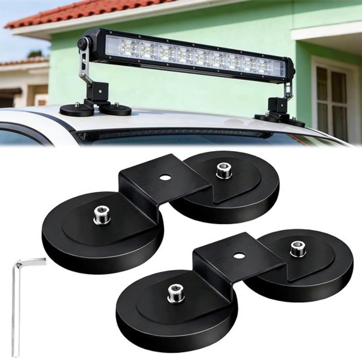 Magnetische LED Werklicht Houder Set van 2, Diameter 88 mm, Sterke Rubber Magnet, Ideaal voor Auto, Vrachtwagen en Offroad Gebruik, Geschikt voor LED Strips