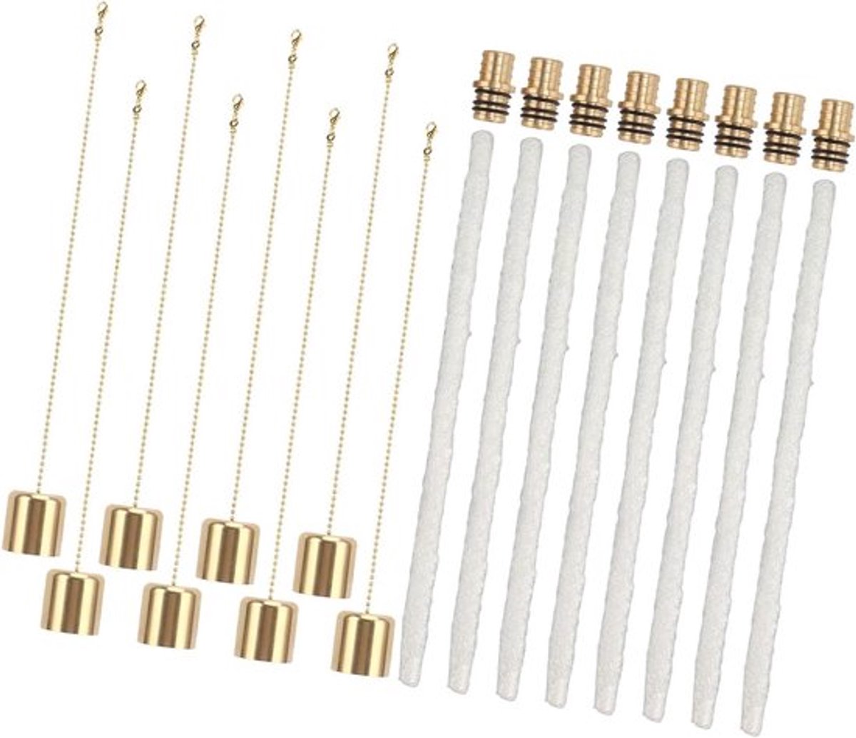 Fakkel Kit 8-pack voor Tuin en Patio, Messing Fakkelhouders met Langdurige Lonten.