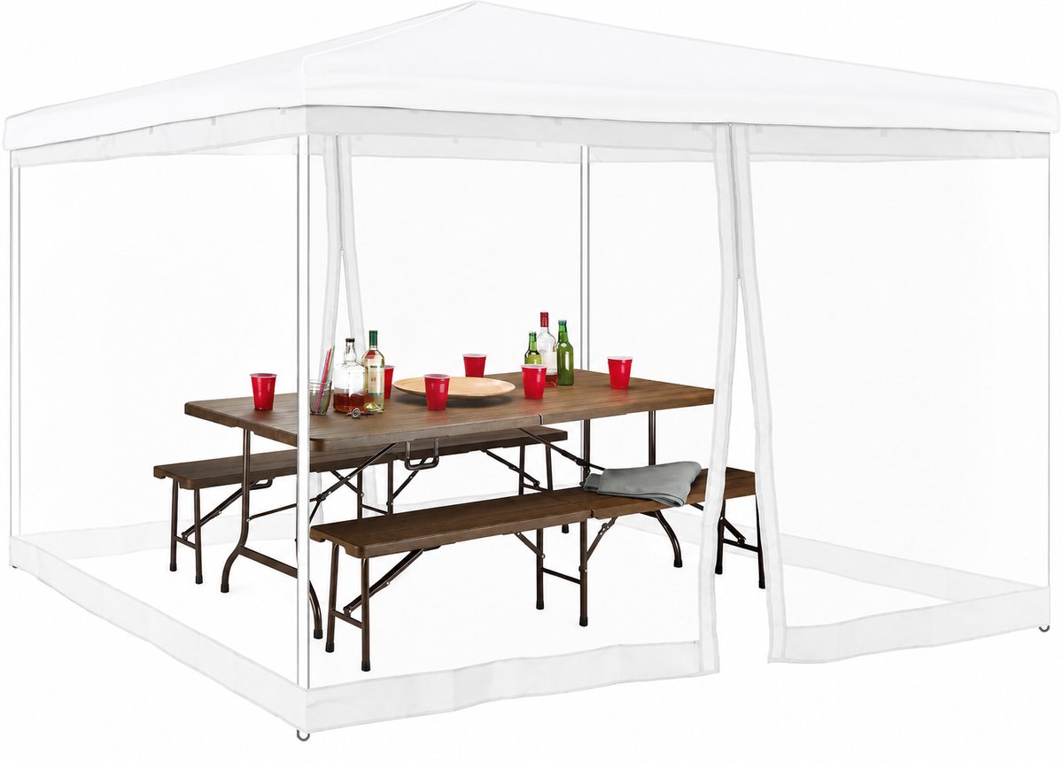 Muggennet voor Partytent 3x3 Meter - 2 Klamboe Zijwanden met Klittenbandsluiting - Fijn Muggengaas - Insectenwerend - Wit