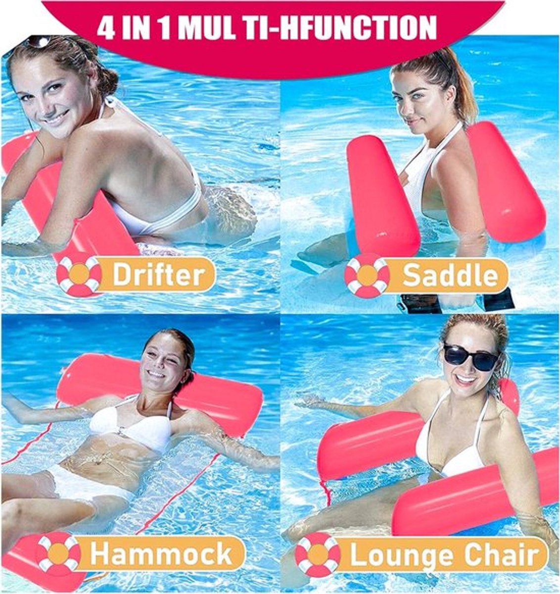 Drijvend opblaasbaar 4-in-1 matras voor zwembad en zee met hangmat - Stoelmatras
