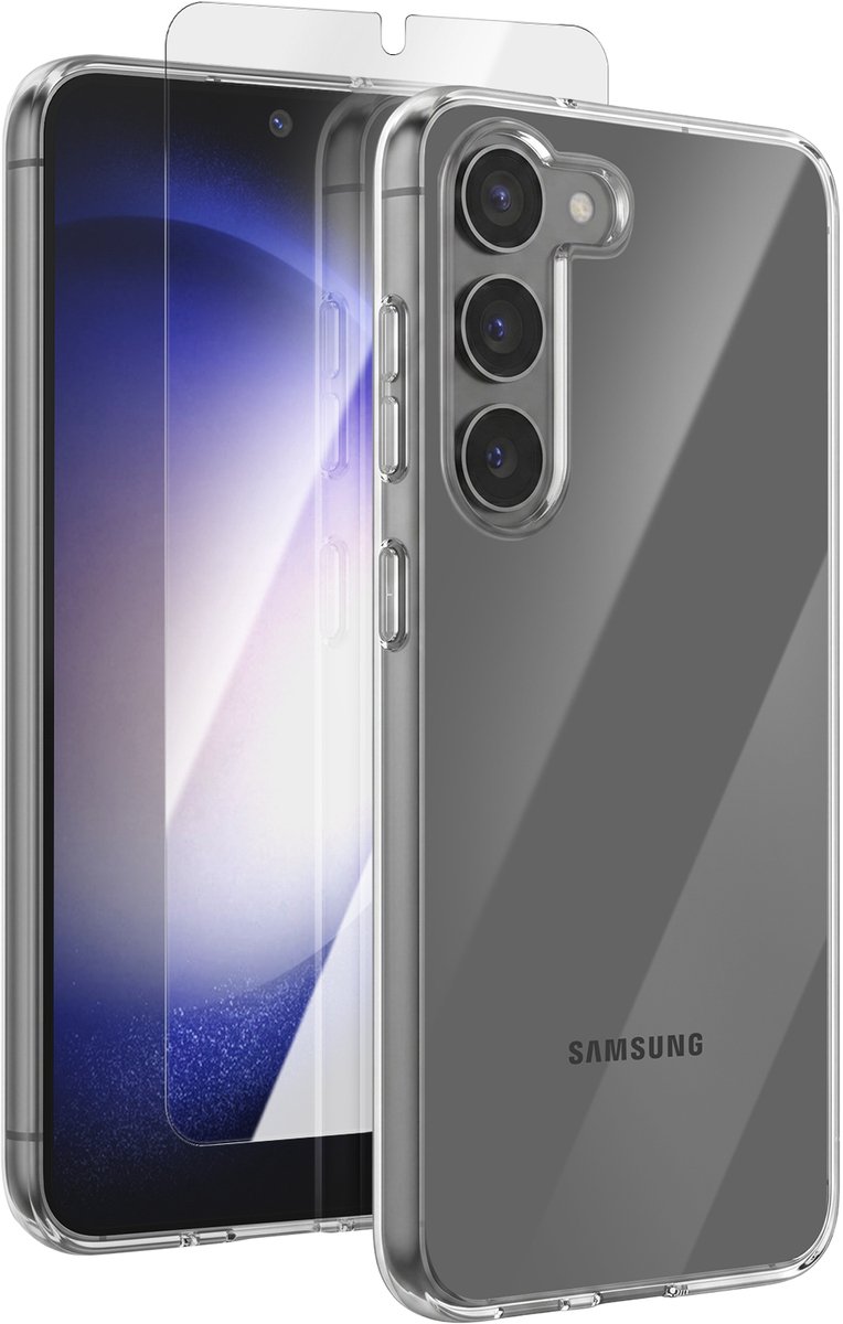 Mayaxess, Beschermingsset Geschikt voor Samsung Galaxy S23 met Hoesje en 9H Gehard Glas, Transparant