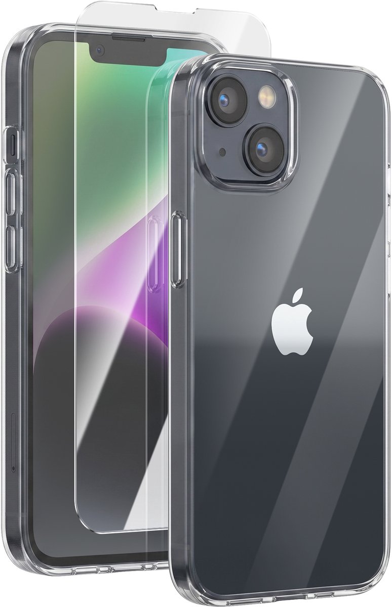 Mayaxess, Set Hoesje en Gehard Glas Geschikt voor Apple iPhone 14 Schok- en Krasbestendig, Transparant