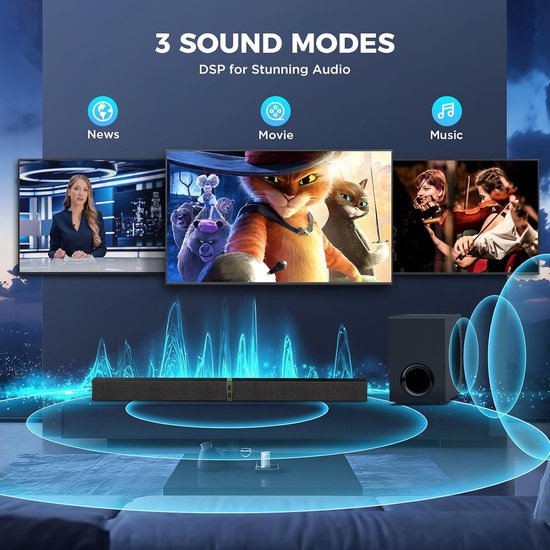 Soundbar met subwoofer - Home cinema systeem - Films en muziek - Draadloze Bluetooth 5.3 - 31 Inch speaker - Zwart — afbeelding 3