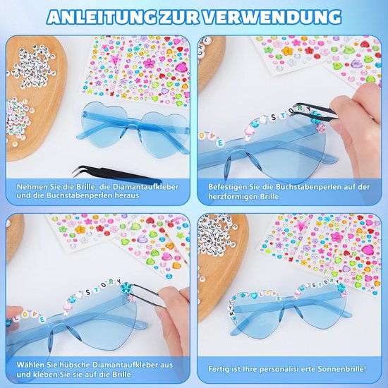 Zonnebril Doe-Het-Zelf - 10 Stuks - Hartvormig - Kleurrijk - Vriendschapsbril - Feestgeschenk voor Verjaardag - Fanzonnebril — afbeelding 3