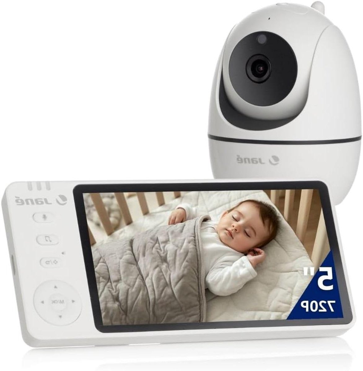 Babymonitor - Babycamera - Baby in de gaten - Roterende camera - 5 inch display - Wit