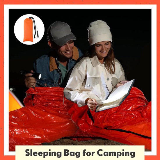 Noodslaapzak Set - Survival Tas Bivvy - Kamperen Outdoor - Lichtgewicht Draagbaar - 210 x 90 cm - Oranje Zwart — afbeelding 3