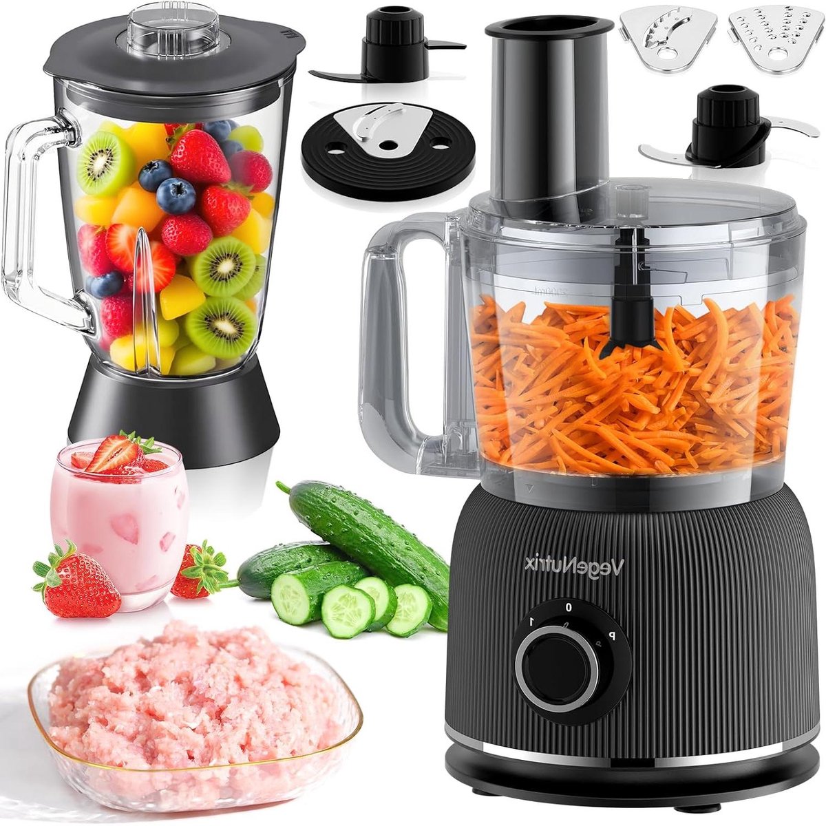 Keukenmachine Blender - Keukenrobot Mixer - Maaltijden Bereiden - Krachtige 1500W Motor - 2.5L Hakmolen - Zwart