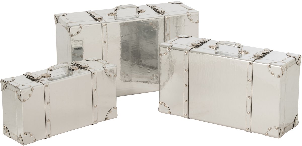 J-Line Glanzende dozen - MDF - zilver - set van 3