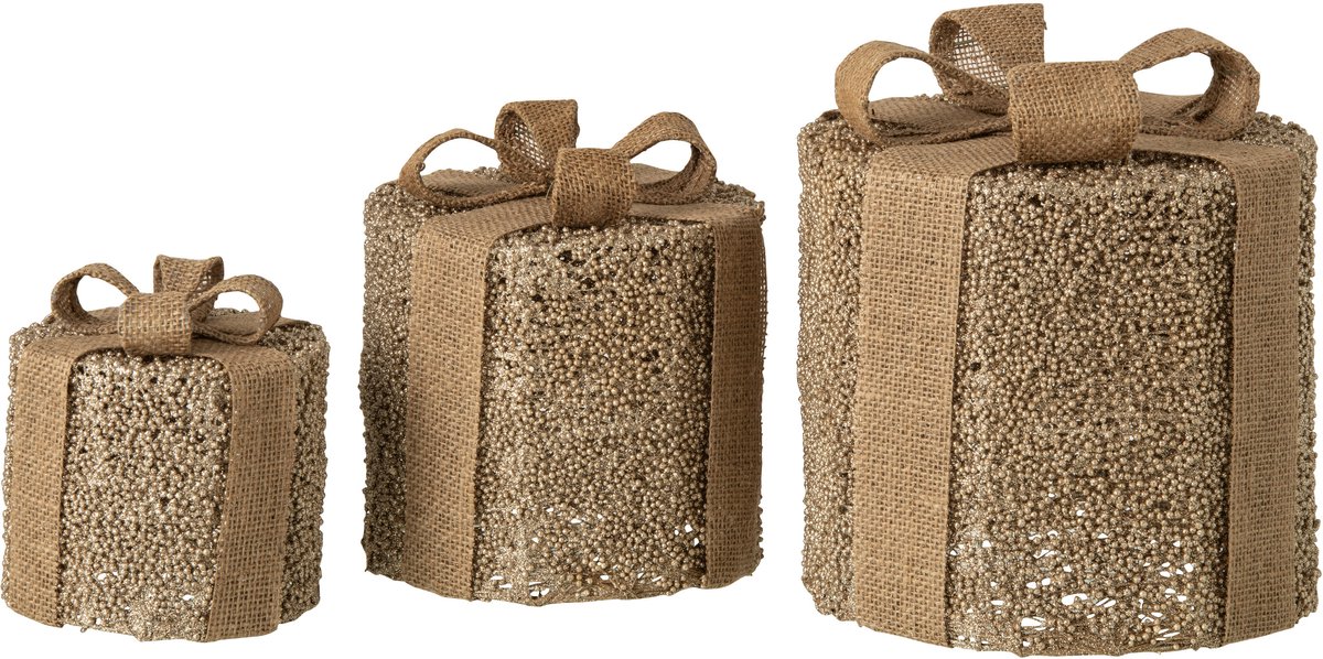 J-Line Cadeaus met glitters - ijzer - goud/naturel - set van 3