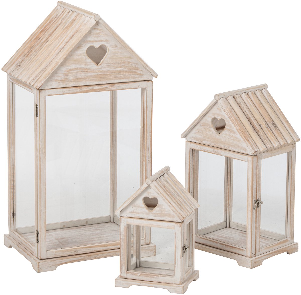 J-Line lantaarn Hart - dennenhout - beige - set van 3