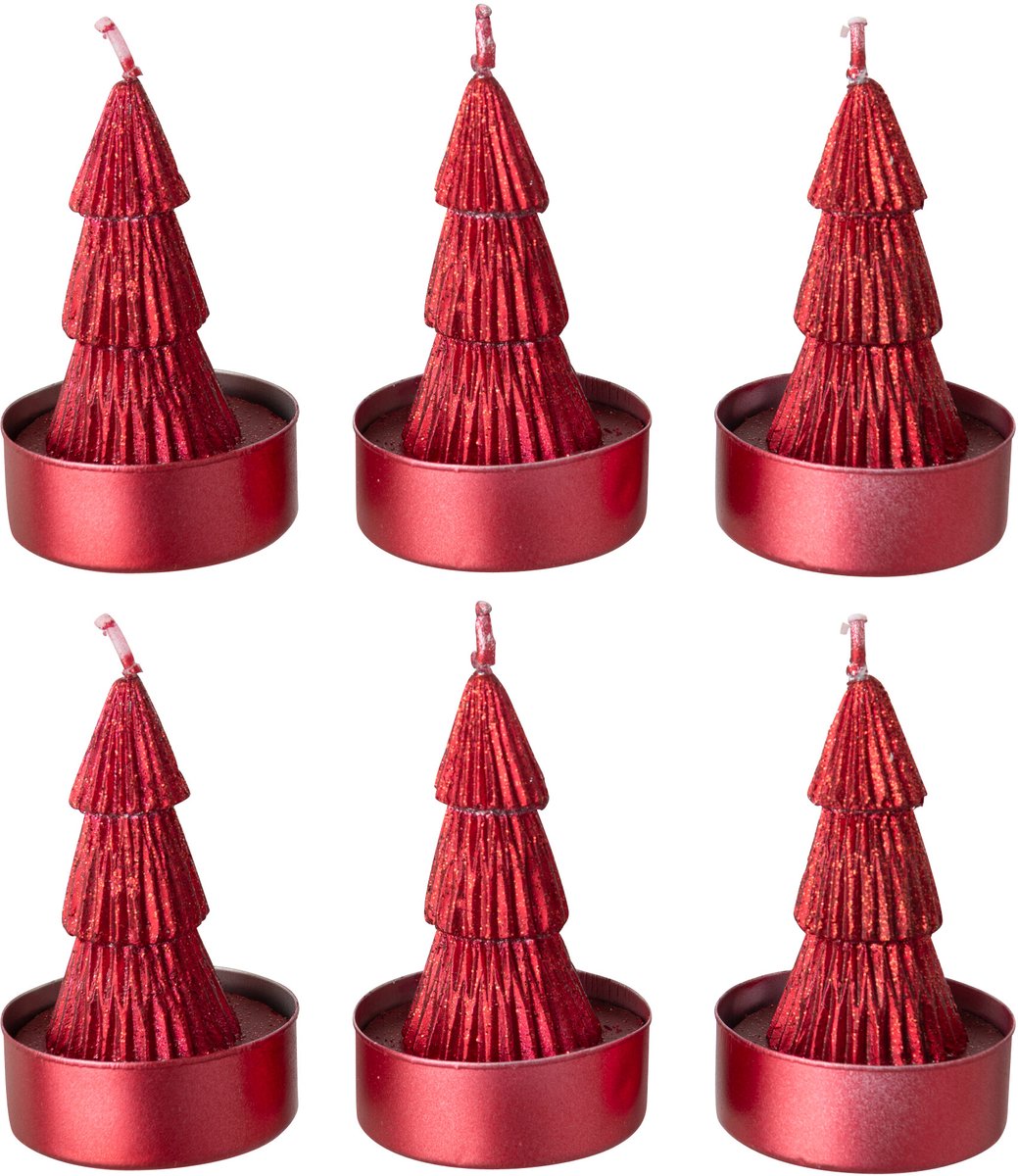 J-Line Dennenboomkaarsen - paraffine - kerstrood - doos van 6