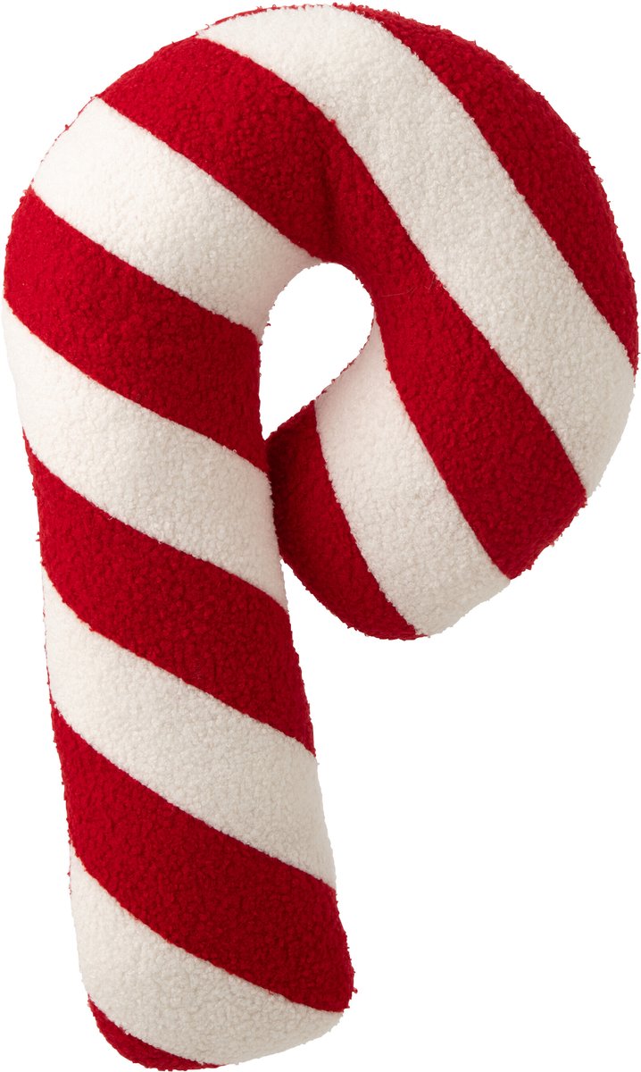 J-Line Gestreept zuurstokkussen - polyester - kerstrood/wit