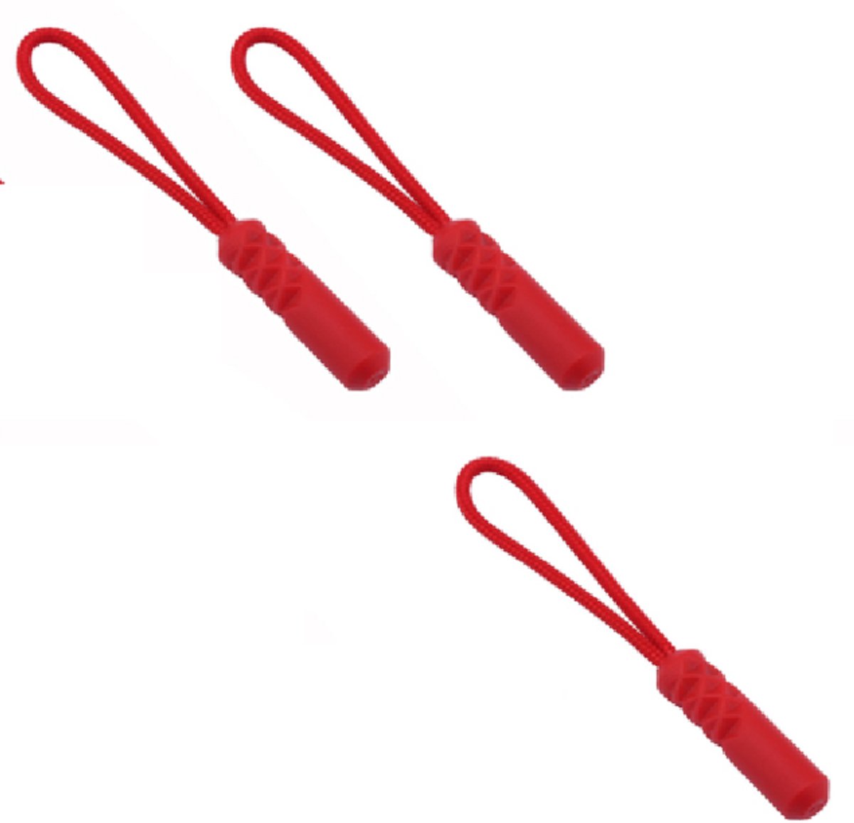 Zipper puller cilinder - ritstrekker - rood - 3 stuks