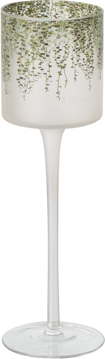 J-Line Windlicht op voet - glas - donkergroen/transparant - large