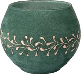 J-Line Windlicht met bladeren - glas - donkergroen/goud - set van 2