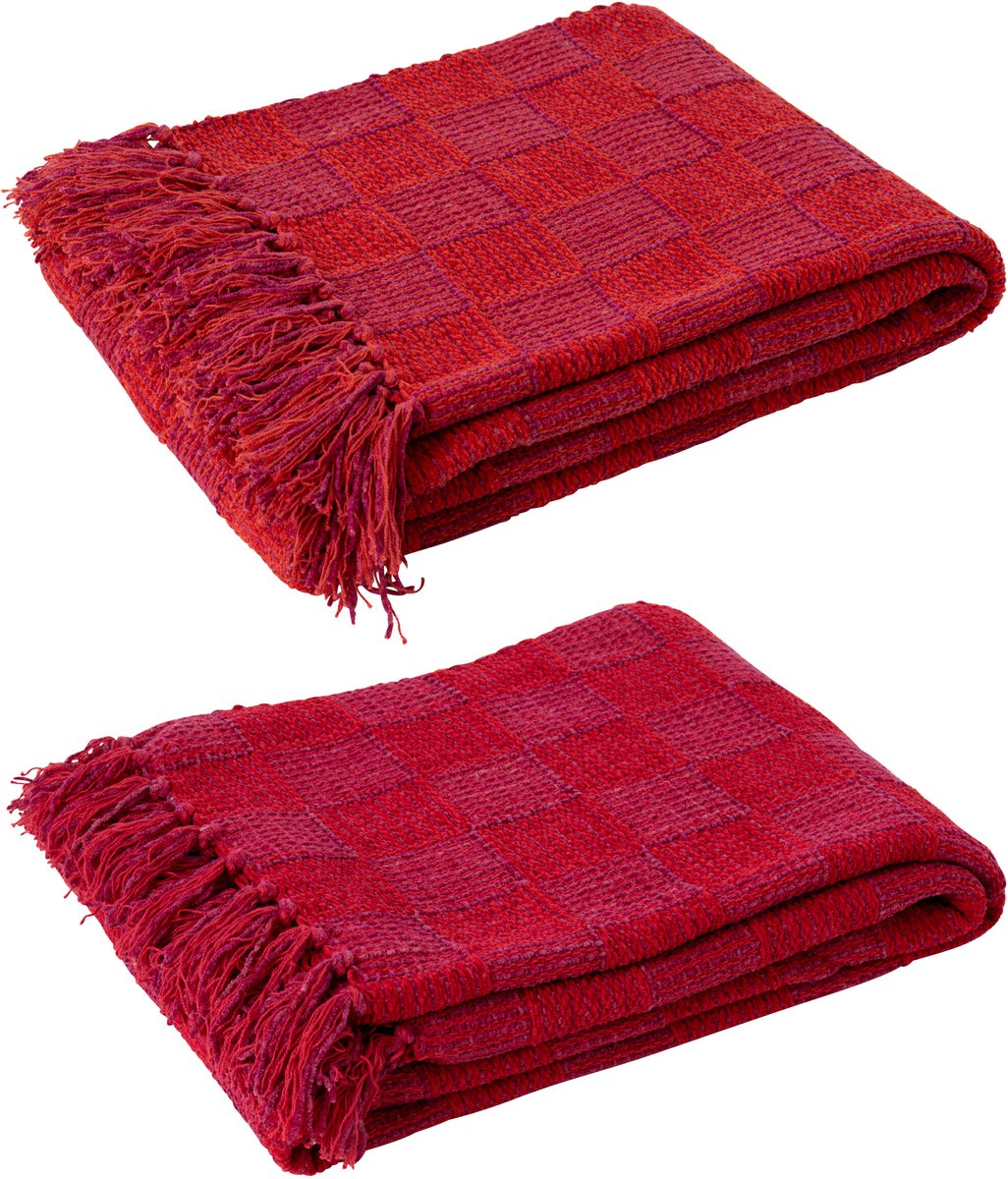 J-Line plaid Geribbeld - katoen - fuchsia - 2 stuks Roze
