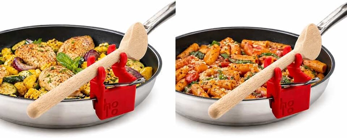 Holo Kickstarter Lepelhouder 2-in-1 voor pannenrand, modulaire keukenhulp van hittebestendige siliconen, vaatwasmachinebestendig - rood/bekend van Kickstarter (2)