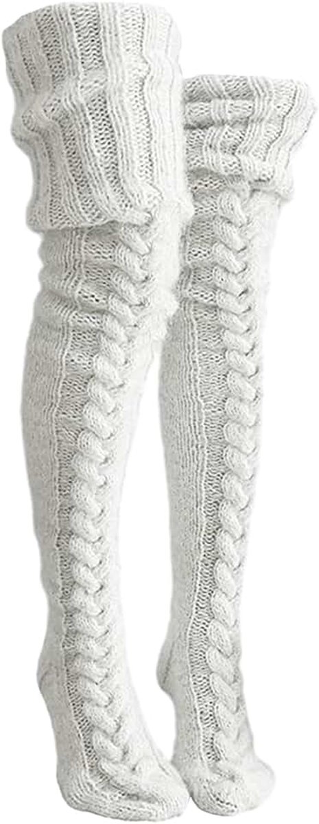 1 paar lange sokken, gebreide warme sokken, herfst en winter voetwarmers, comfortabele slaapsokken, koudebestendige wollen sokken, lange dikke sokken voor vrouwen, kniehoge pantoffels sokken