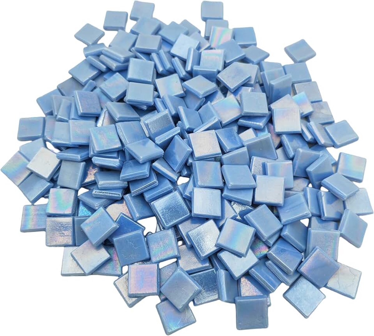 Mozaïektegels, 1,5CM Vierkante Glasmozaïek Stukjes voor Kunstnijverheid, 250 STUKS Gemakkelijk Snijdbare Schilderglas Tegels Puzzelmateriaal Handgemaakt (Iriserend Kobaltblauw)