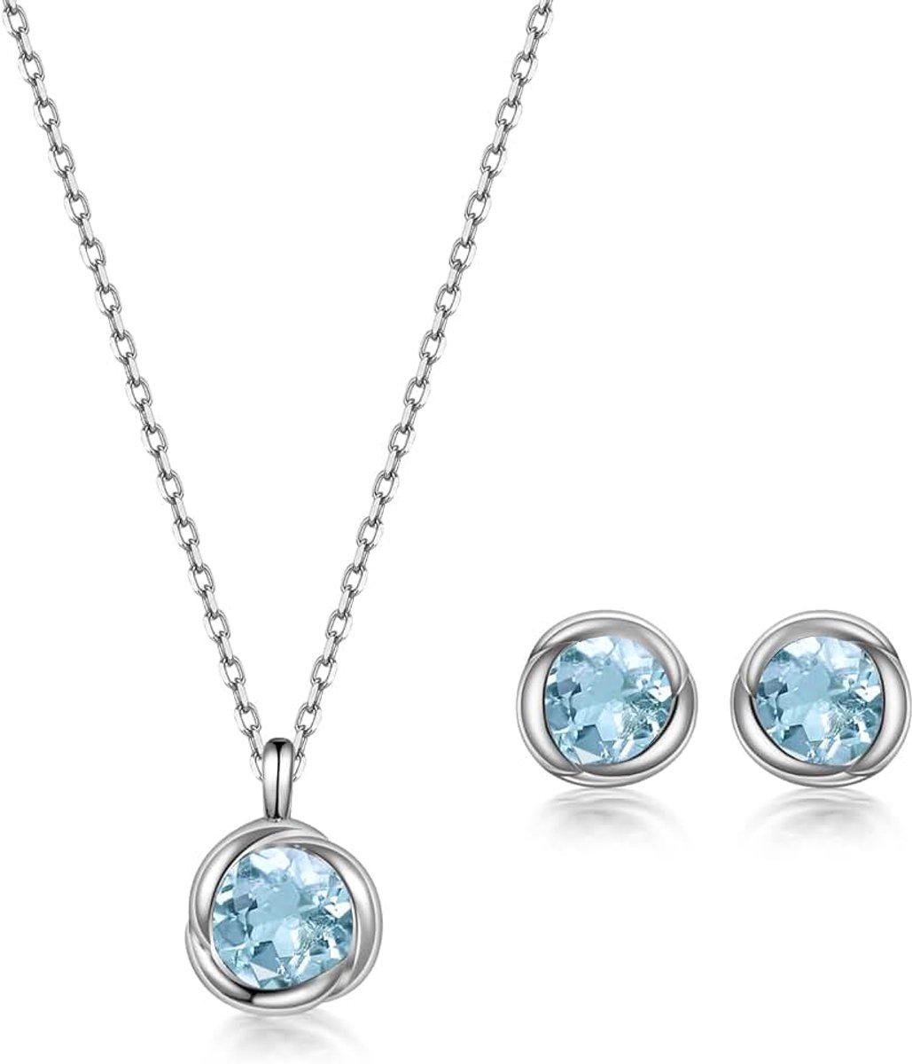 Immobird sieraden set dames sterling zilver 925 met geboortesteen Rose hanger ketting en oorbellen set cadeau voor vrouwen mama meisje