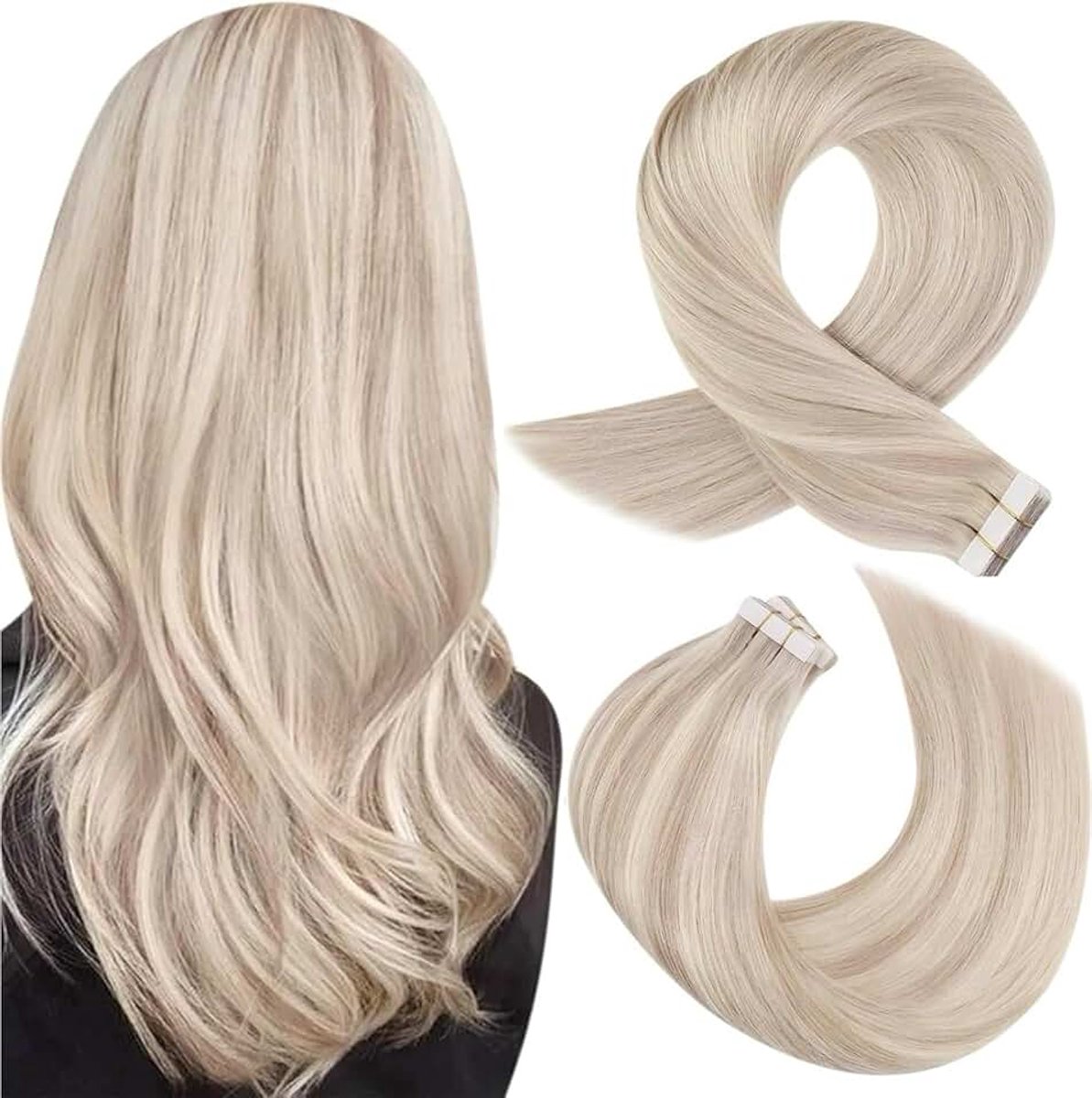 Haarextensies Echt Menselijk Haar Asblond met Bleekblond #P18/613 30 cm 20 Stuks 30g | Naadloze tape-extensions, meer volume, haarverlenging, voor dagelijks gebruik en salon, herbruikbaar
