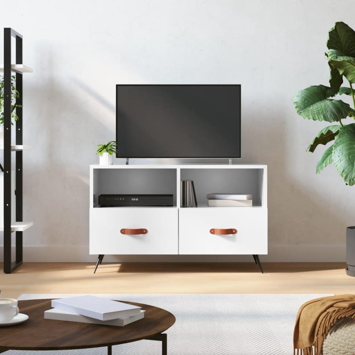 TV-kast met laden - Mediameubel Woonkamer - Opbergen en Presenteren - Hoogglans Afwerking - 80 cm Breed - Wit