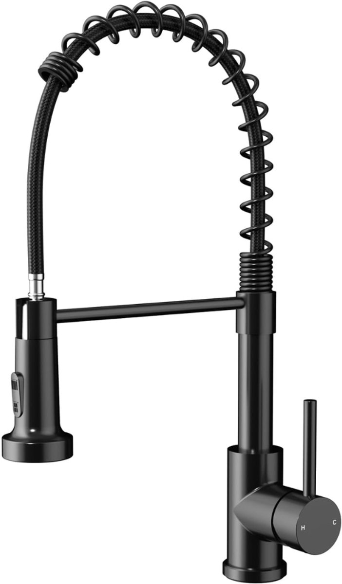 ZRNS® Keukenkraan met Uittrekbare Uitloop - Mengkraan - 360° Draaibaar - Zwart