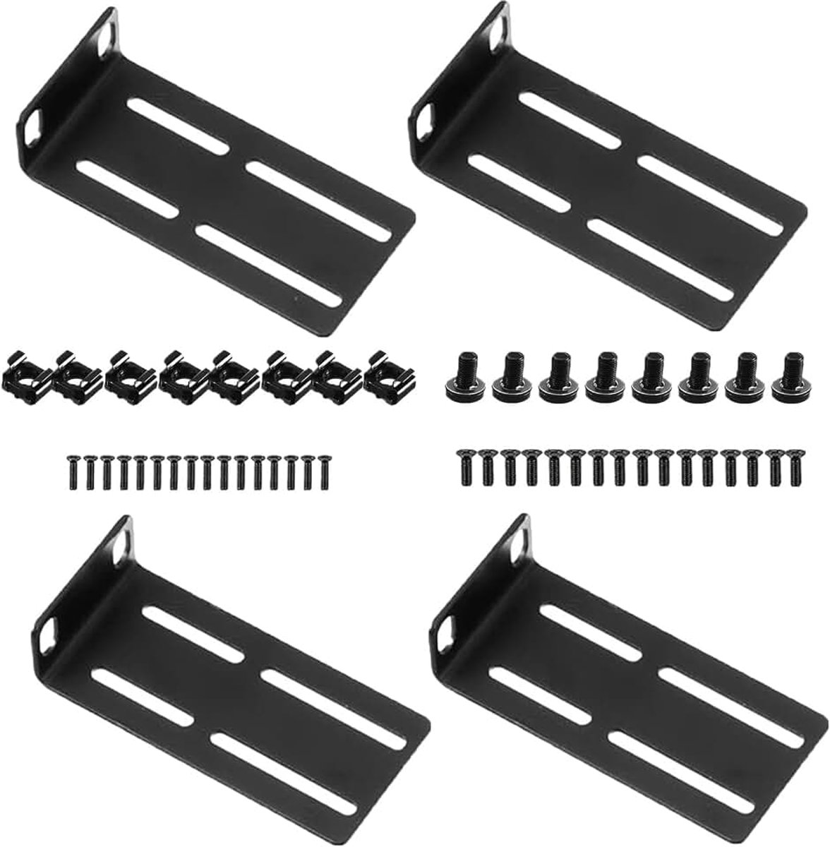 4 stuks Rechthoekige Verstelbare Switch Rack Oogjes, Verstelbare Rack Oogjes Houder met Afstand tussen Gaten 29 tot 40 mm, Compatibel voor 19 inch Switches, HP Switches Schroef