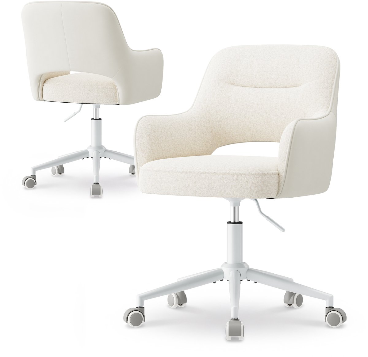 Colamy Ergonomische Bureaustoel - Zachte Fluwelen Bekleding - 360° Draaibaar - In Hoogte Verstelbaar - Comfortabele Dikke Zitting - Metalen Voetkruis - Stille Wieltjes - Beige