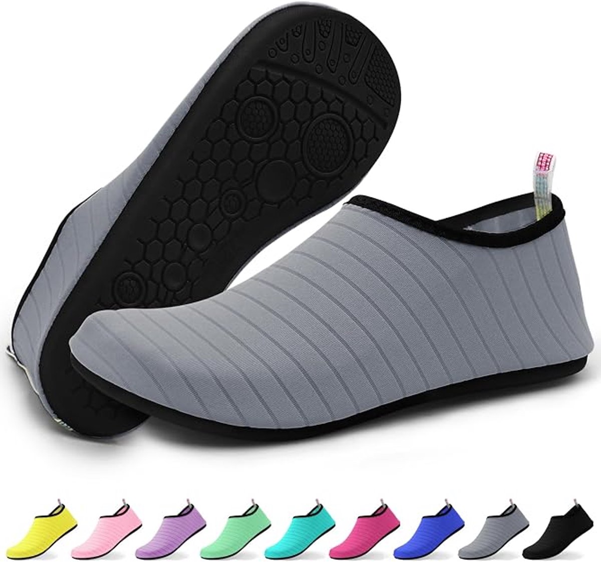 Fitnessschoenen - Strandschoenen - Lichtgewicht - Unisex - Instapmodel - Antislip - Sneldrogend - Geschikt voor strand, zwemmen, vakantie en loungewear - Maten 40-41 - Binnenlengte 25,5 cm - Grijs