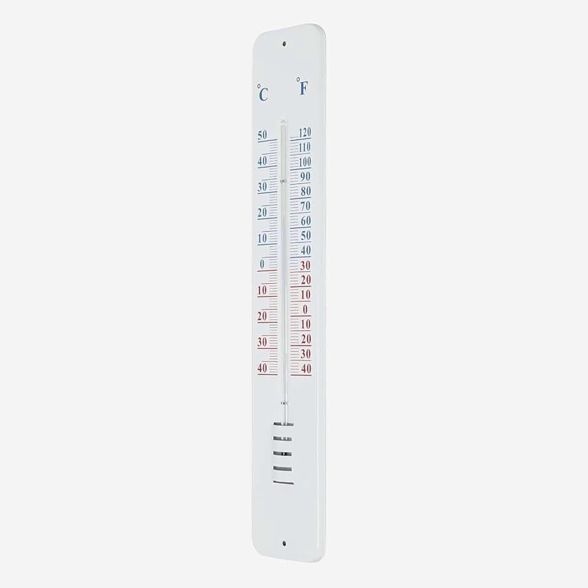 Grote metalen tuinthermometer wandmontage buiten temperatuurmeter met Celsius en Fahrenheit meting 45 cm hoog voor groen huis terras en terrasplanken