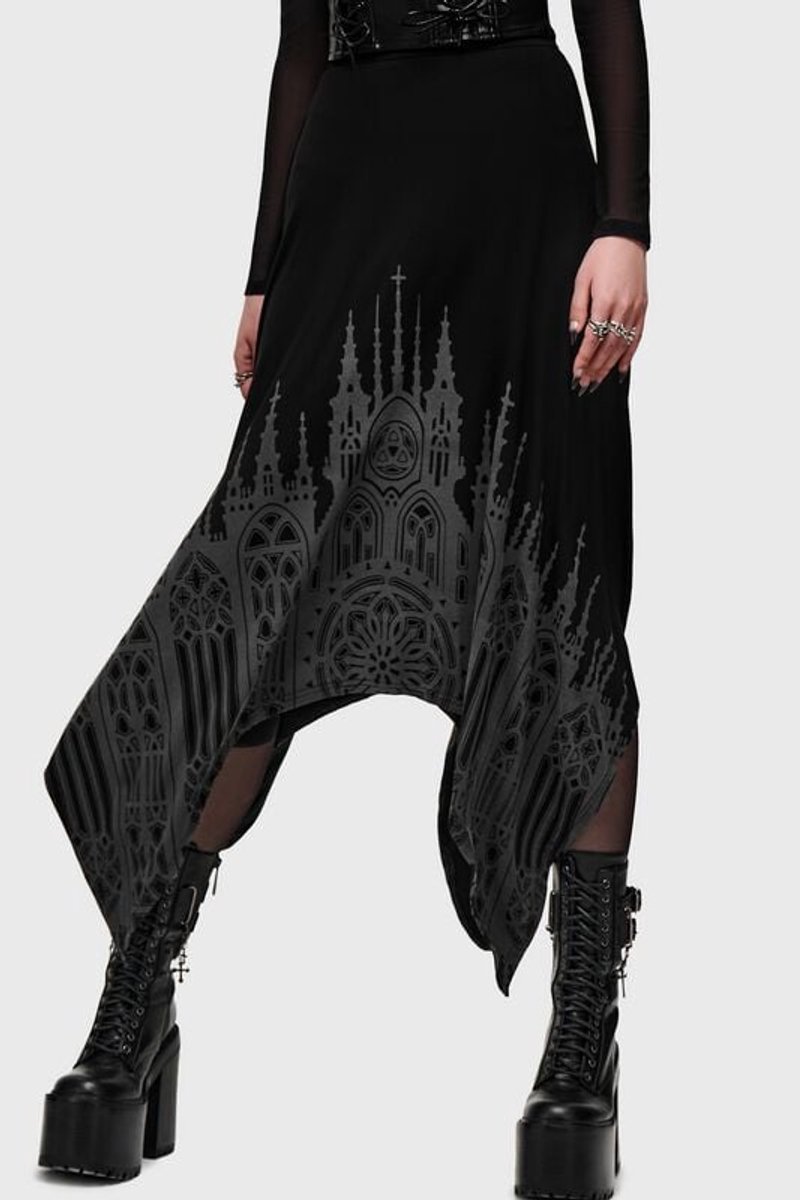 Killstar Cathedral Gardens- Thorned Spire Midi Skirt Dames Midirok - zwart - S