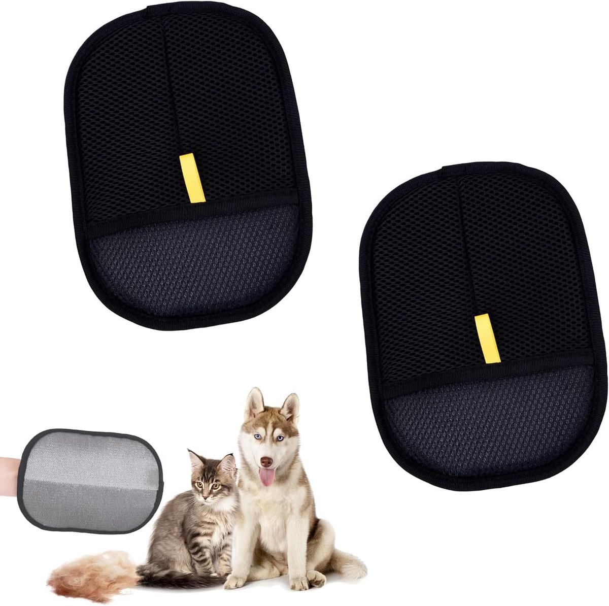 Handschoenen, 15 x 20 cm, borstel, zwart en grijs, vachtmagneet, statische verwijderingshandschoenen voor huisdierhaar, huisdierhandschoenen, geschikt