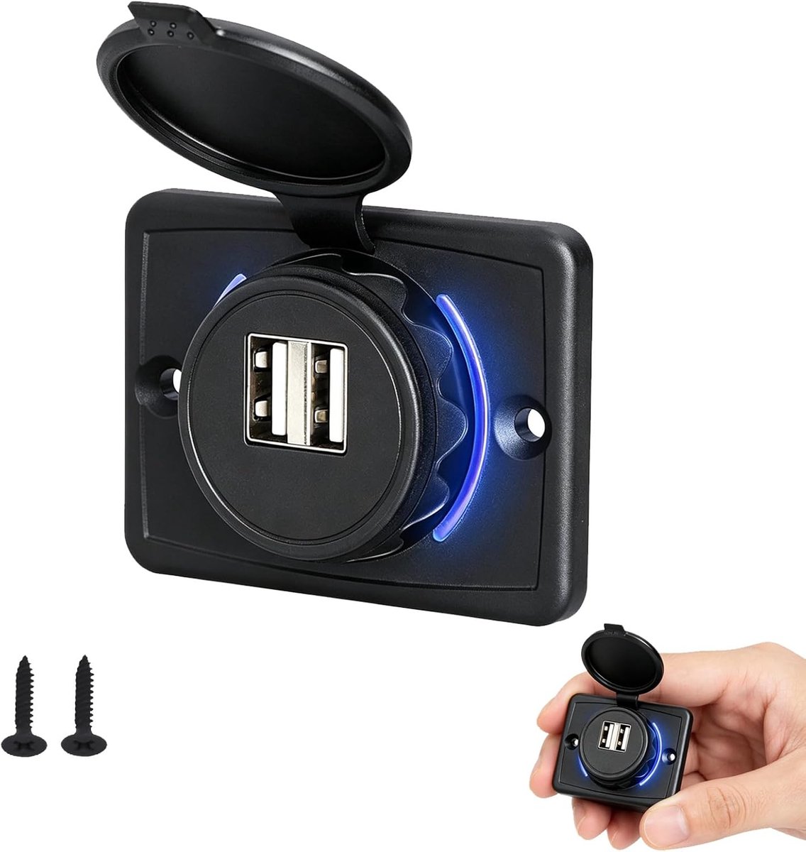 Auto USB-stopcontact 12V-24V, enkele USB-oplader voor auto, camper, motorfiets, bus en boot, dubbele poort USB-aansluiting, snellaadfunctie, robuust en temperatuurbestendig