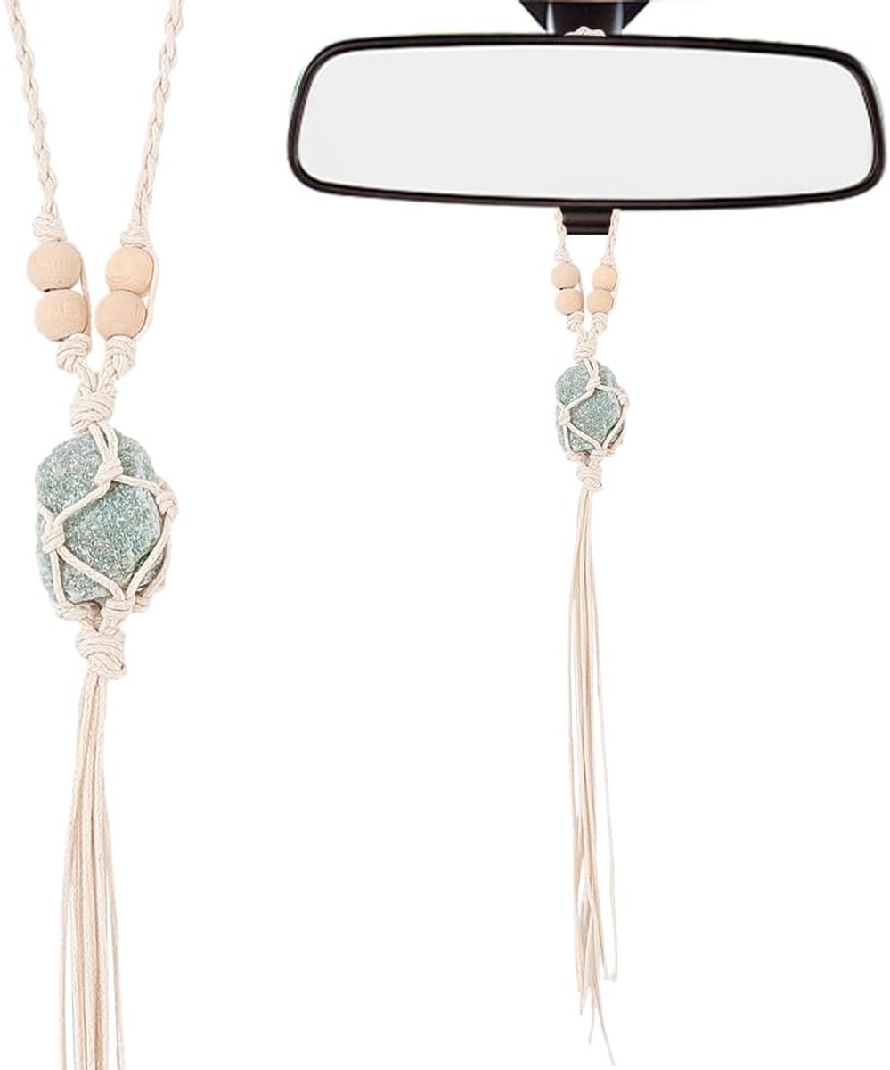 1 Doos Groene Aventurijn Auto Opknoping Ornament Kristallen Meditatie Achteruitkijkspiegel Charms Natuursteen Feng Shui Macrame Zon Catcher Hanger Decoraties voor Auto Accessoires Venster