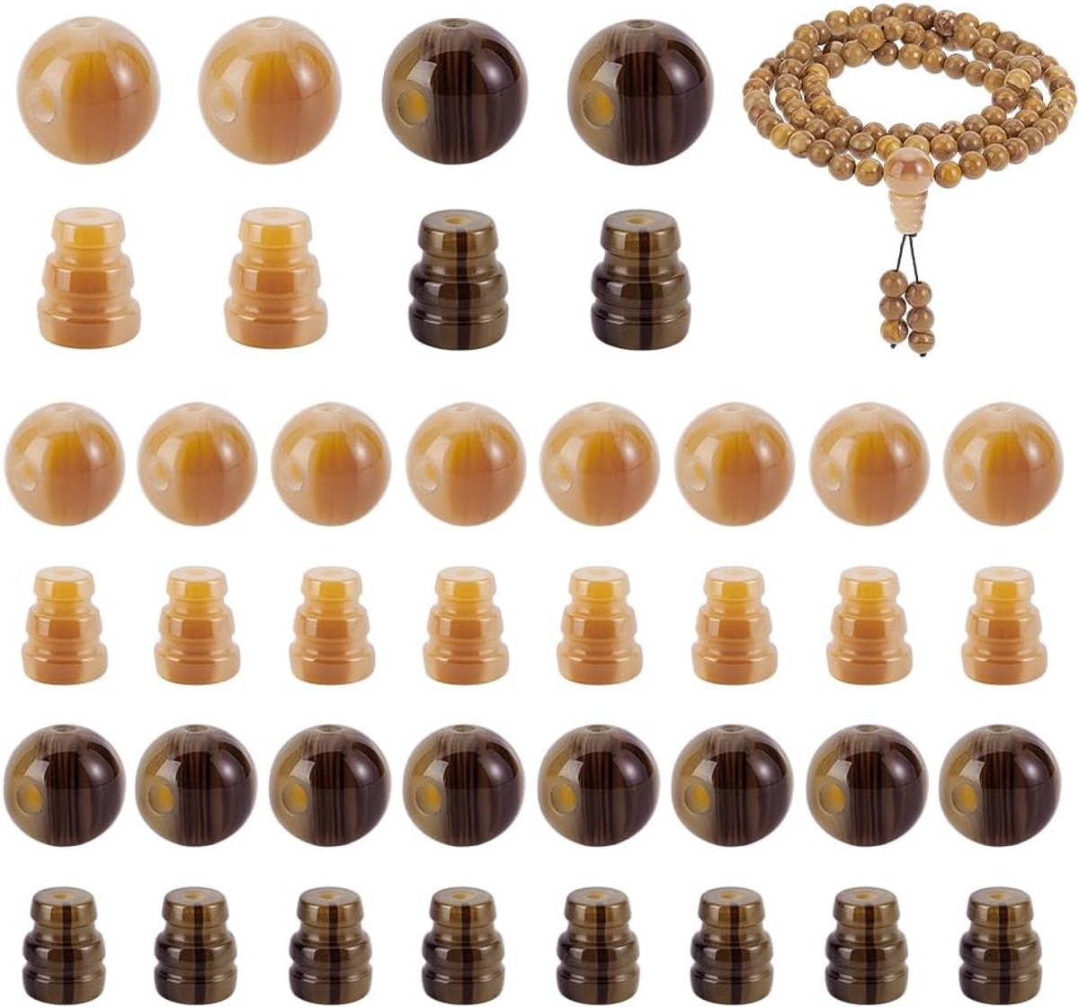 PandaHall 10 sets/20 stuks Boeddha Mala Guru kralenset, 2 kleuren, hars, 3 gaten, ronde kralen voor het maken van sieraden