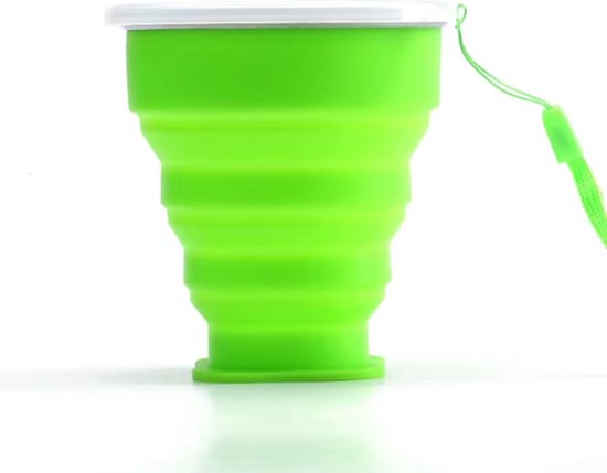 Opvouwbare beker met deksel- Siliconen inklapbare beker - 200ML - Groen - Met koordje - Siliconen - CHPN — afbeelding 3