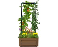 Verhoogde plantenbak met klimrek, plantenbak met klimsteun, open bodem, weerbestendig, 61 cm x 61 cm x 140 cm, bruin