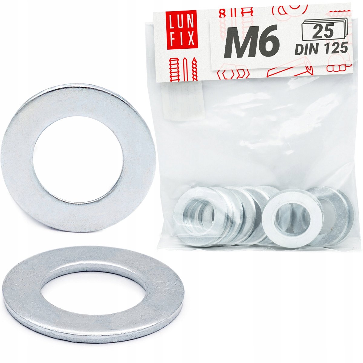 LUN FIX - Platte sluitring M6 verzinkt DIN 125 - 25 stuks