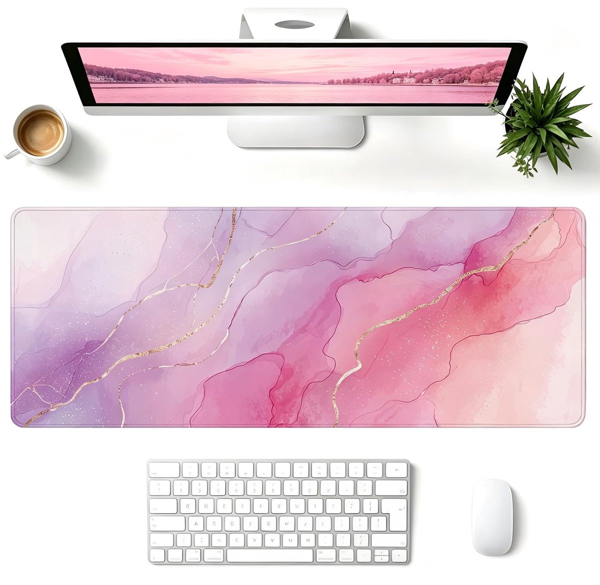 Gaming-muismat XXL (800 x 300 mm) - roze marmer - waterdichte en antislip basis - perfect voor gamers - SnelShoppen
