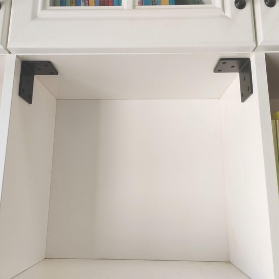 10 stuks hoekverbinders, 50 x 50 x 50 mm, zwart, roestvrij staal, houtverbinders - Balkhoek houtverbinder, A2 V2A metalen hoekverbinder met schroeven voor lade, kast en meubelreparaties — afbeelding 2