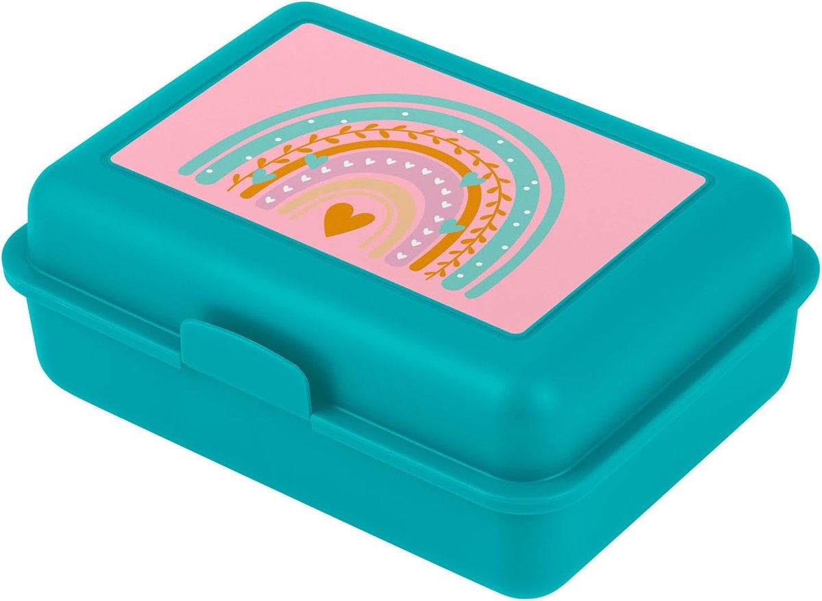 Lunchbox voor kinderen voor school – Lunchbox voor meisjes, jongens, kleuterschool – Jausenbox, Brotzeitbox, Brotbox, Snackbox (Regenboog Turkoois)