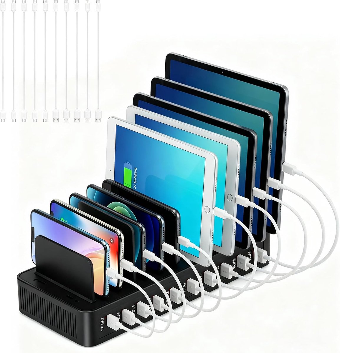 Laadstation voor meerdere apparaten, 100 W PD, 10 poorten met 10 poorten en afneembare scheidingswanden, USB-oplaadstation, organizer voor mobiele telefoon, tablet, Kindle, hoofdtelefoon met 10